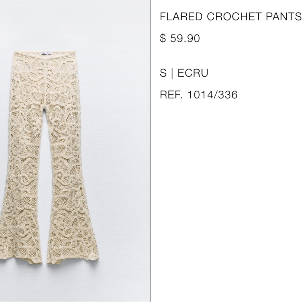 Zara Ecru Flare Crochet Pants Small